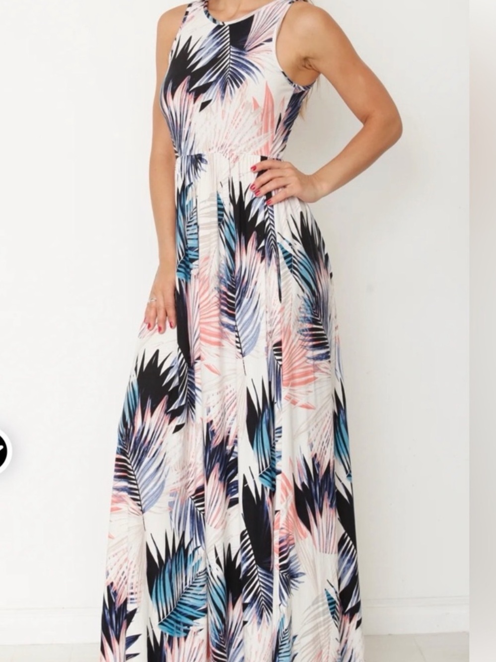 Egy Palm Print Sleeveless Maxi Dress with Pockets Size Large